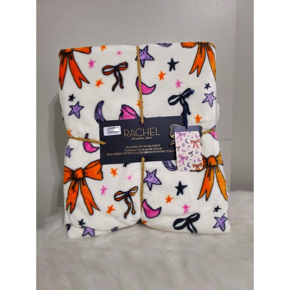 Halloween Blanket Rachel Roy Full/Queen Plush Bows Stars Moons 90 x 90 NWT - Picture 1 of 5